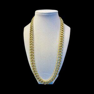Gold-Tone Cuban Link Chain Necklace Rhinestone Accents -128
